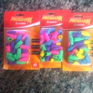 ProMarx lot of 3 ERASERS colored 40 count pink, green, purple, yellow, blue new